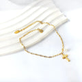 Fashion Gold Stainless Steel Anklet Bracelet Waterproof Newest Women Beach Barefoot Pearl Cross Pendant Charm Anklets Jewelry