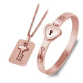 Stainless Steel Heart Love Lock Bracelet Key Necklace Set Silver/Gold Wedding Gift Couples Cross Pattern Zircon Women's Jewelry