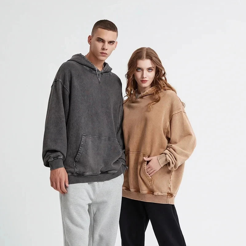 Custom Blank Acid Wash Pullover Hoodie Men Streetwear High Quality Vintage Y2k Oversized Hoodies Men