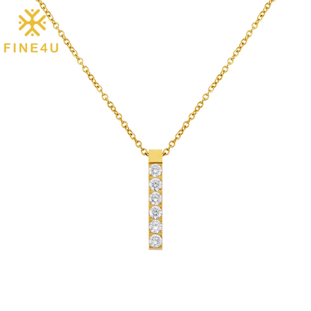 Minimalist Jewelry Stainless Steel Gold Plated Dainty Cz Jewelry Diamond Bar Pendant Cubic Zirconia Necklace