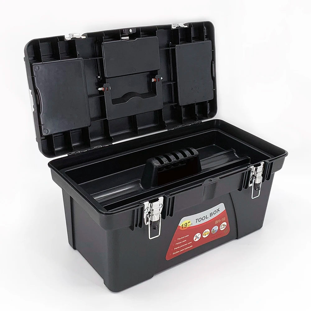 19 Inch Portable Plastic Hardware Tool Box Multifunction Repair Durable Lightweight MegaBDM