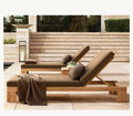 Modern Teak Wood Chaise Sun Lounger Chair with Water-Proof Fabric for Pool Outdoor Garden Villa & Hotel Patio