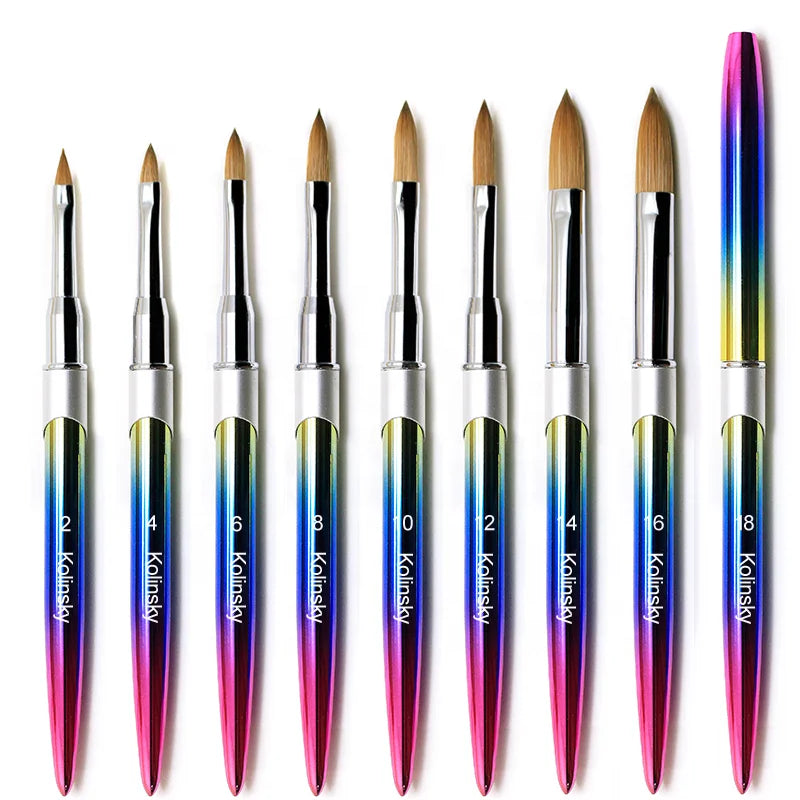 Custom Logo 100% Pure Kolinsky Hair Gradient Metal Handles Round Head Acrylic Nail Brush for Acrylic Nails Art