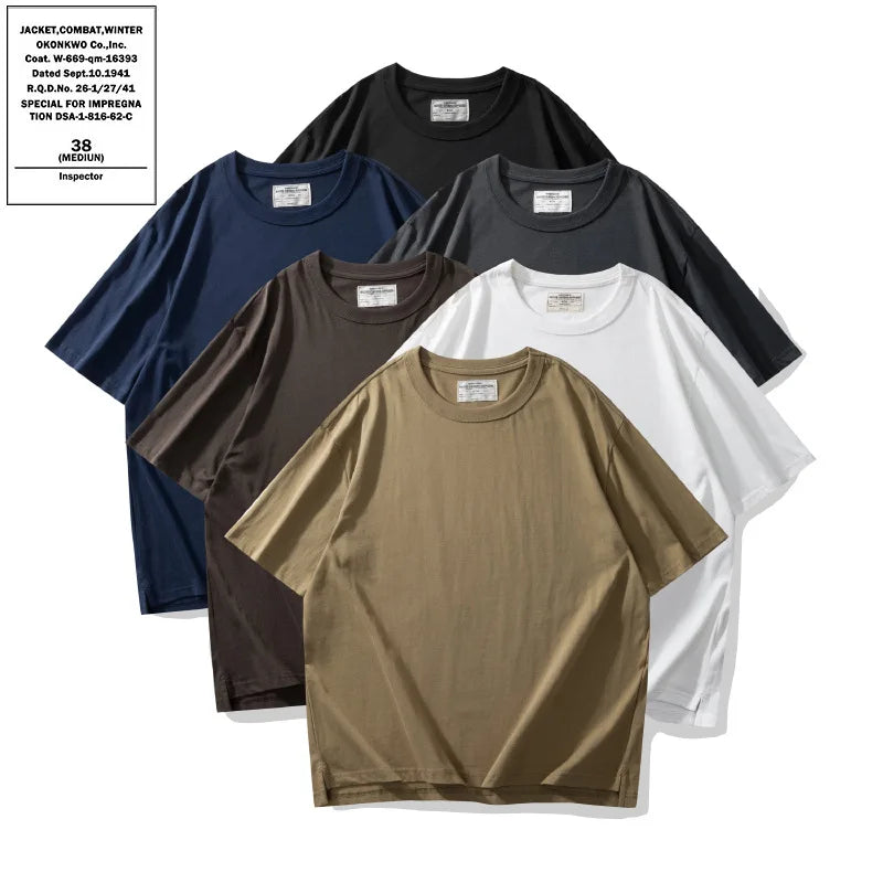 Men Summer Streetwear Casual T-Shirt Blank White Loose O-Neck Solid Knitted Washed Smart 100% Cotton Clothing Manufacturers