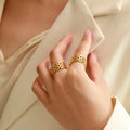 New Design 18K Gold Plated Stainless Steel Watchband Open Ring for Women Waterproof Hypoallergenic Jewelry Gift