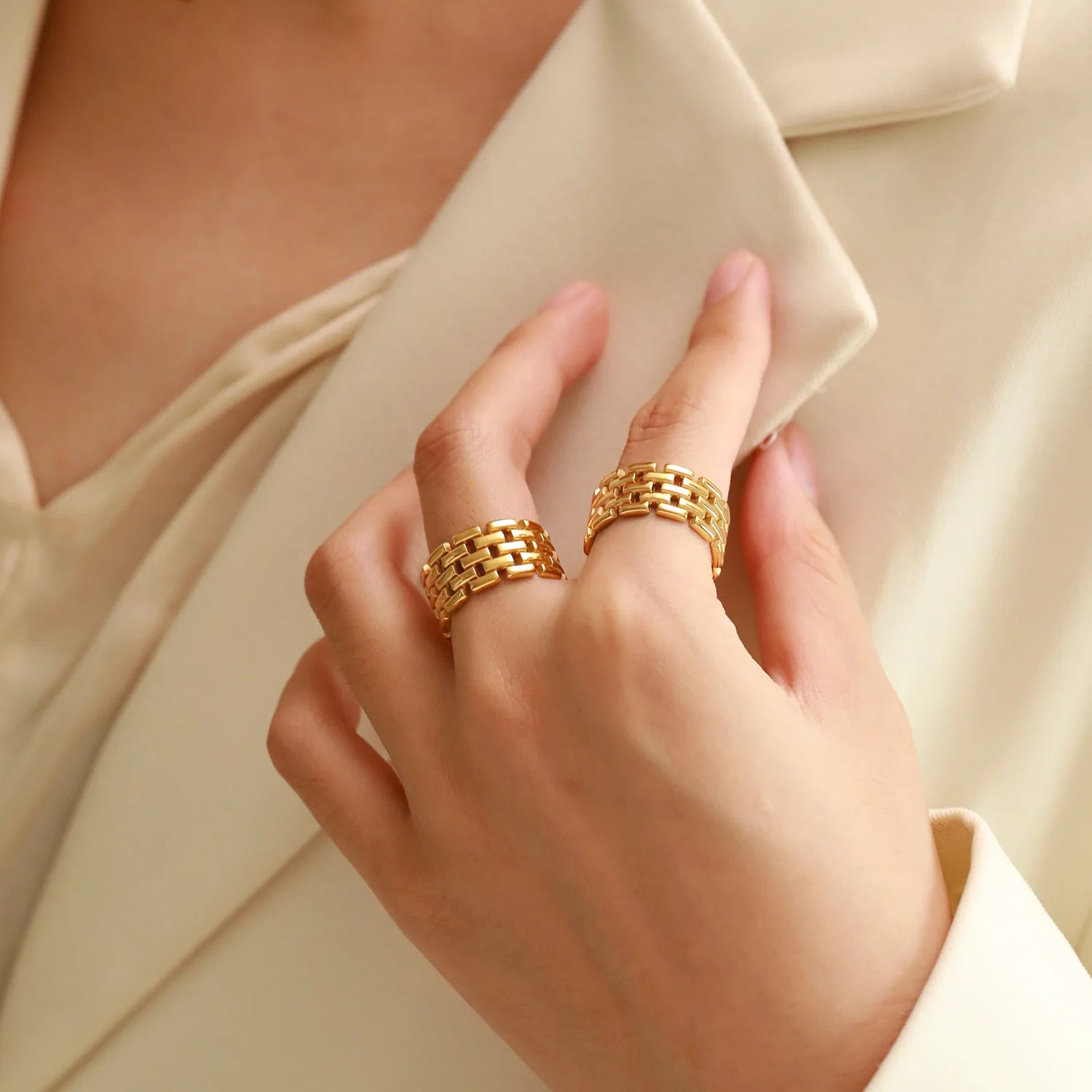 New Design 18K Gold Plated Stainless Steel Watchband Open Ring for Women Waterproof Hypoallergenic Jewelry Gift