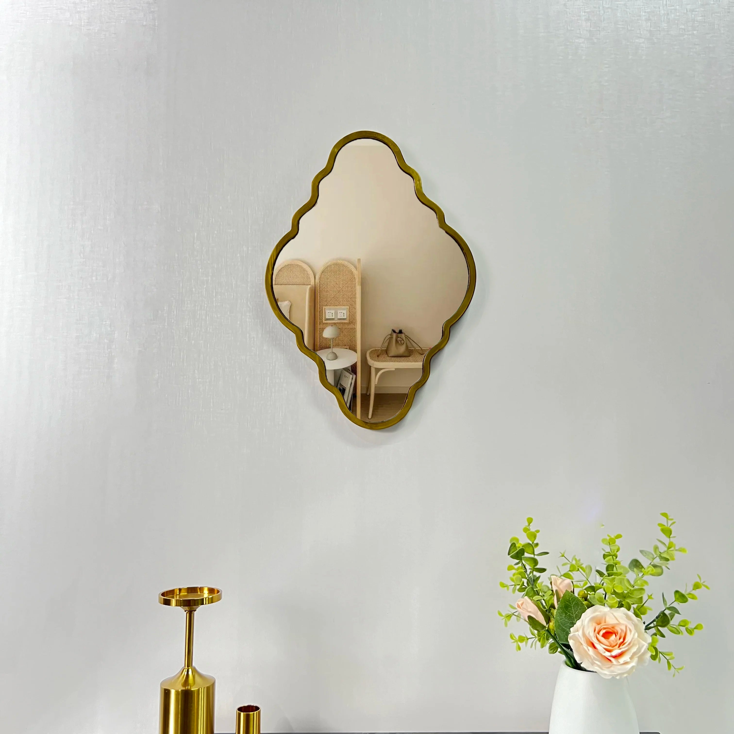 40*28cm Design Home Decor Minimalist Customized Mirror Wall Art Irregular Wood Frame Wall Mirror With Wood Frame