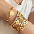 2025 New DS Fashion 6pcs Gold Metal Geometric Love Letter Heart Tennis Open Charm Bangle Bracelet Set for Women Jewelry Punk