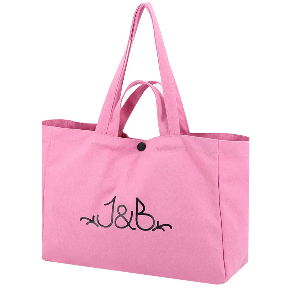 Wholesale Cotton Canvas Tote Bag with Double Handles New Design Large Shopping Bag Button Closure Natural Carry Bag Gift