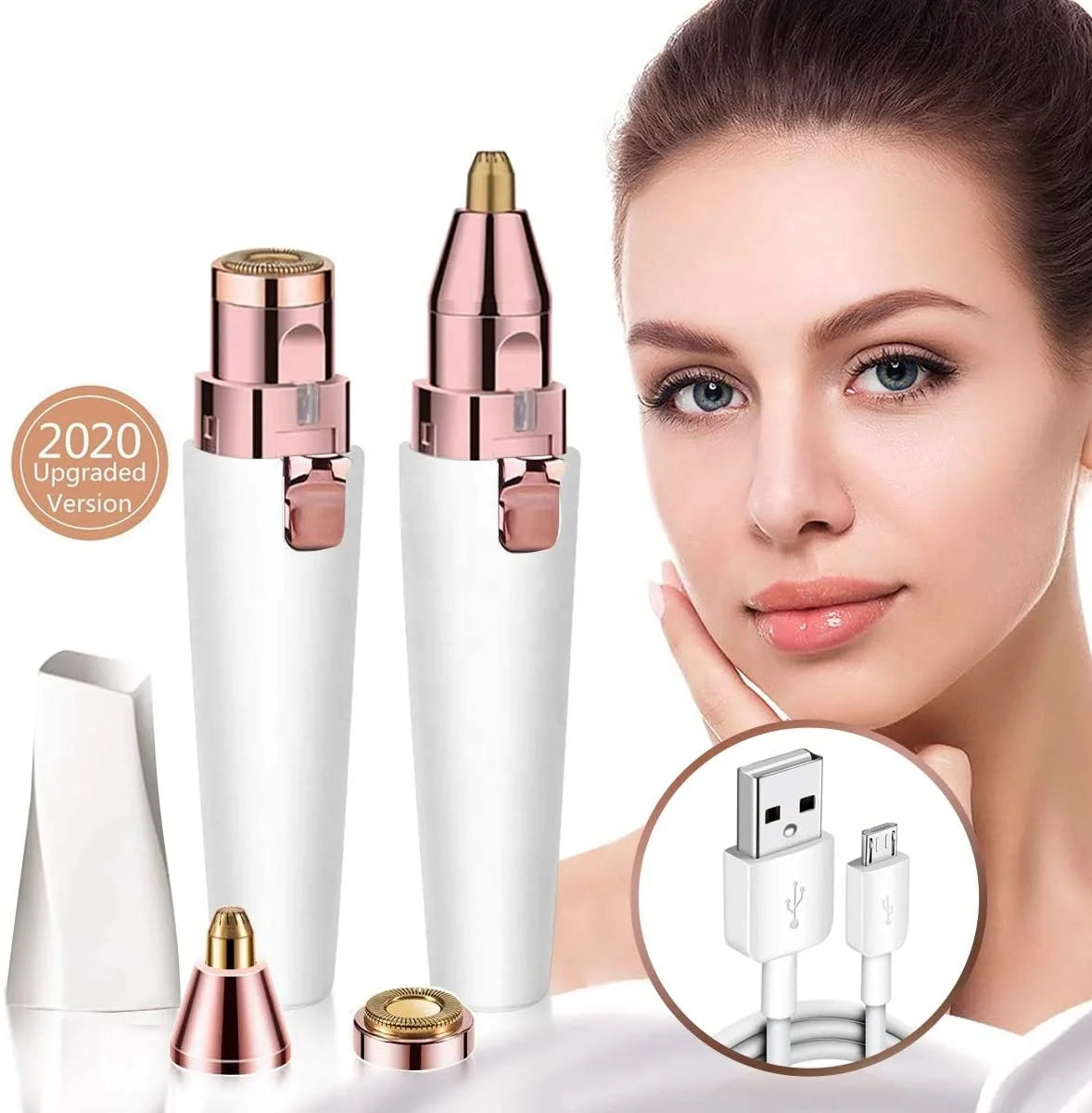 2 in 1 Mini Rechargeable Facial Hair Remover Perfect Eyebrow Trimmer Pen Women Eyebrow Hair Removal Electric Eyebrow Trimmer