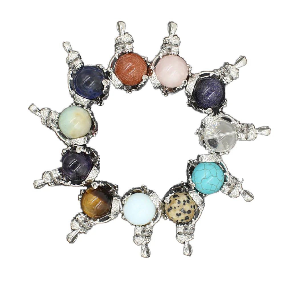 Silver Dragon Turquoise Gemstone Balls Pendant Necklace Gold Plated Chakra Reiki Healing Sphere Wedding Reiki Practice Women Men