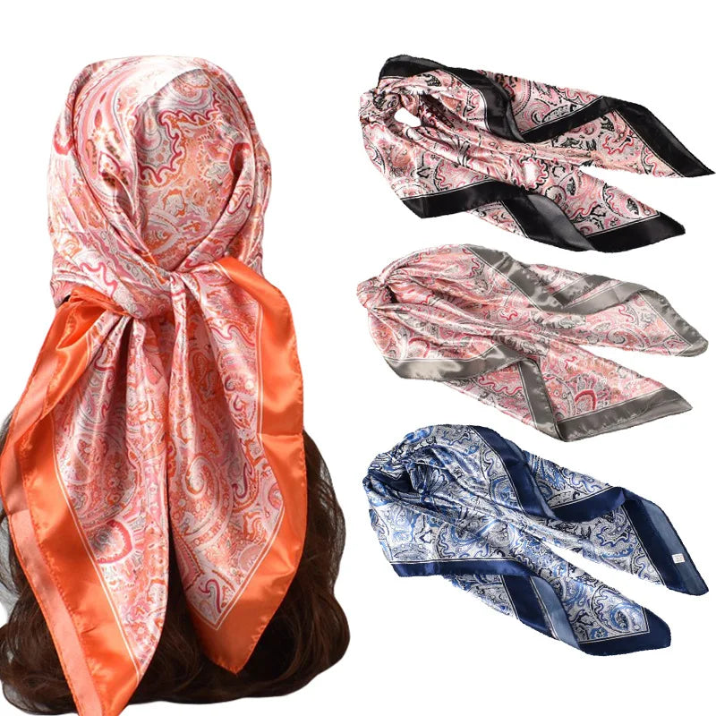 2024 New Korean Paisley Imitated Silk Satin 90cm square Silk Scarf Female Milk Silk Scarf Scarf Fashion Wholesale Kerchief