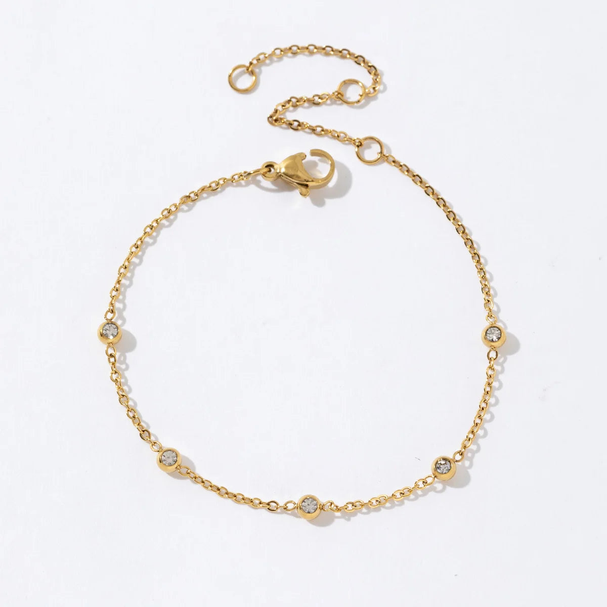 Hot Sell Women Jewelry Gifts Stainless Steel Link Chain 18k Gold Plated Round Zircon Charm Bracelet