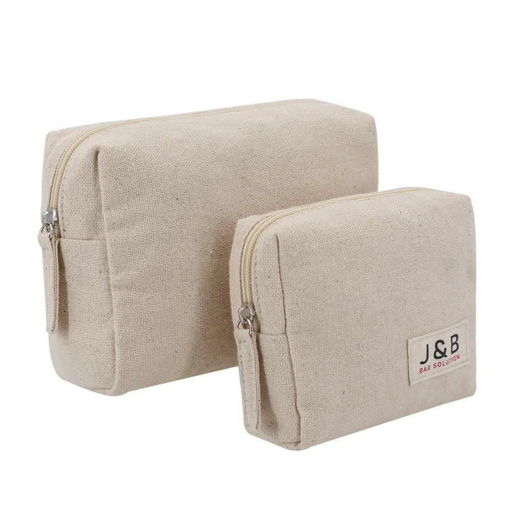Eco Linen Cosmetic Make up Zipper Pouch Bag with Cotton Private Label Logo Natural Skincare Toiletry Storage Promotional Bags