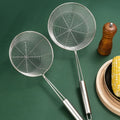 201 Stainless Steel Large Kitchenware Set Flat Bottom Colander Frying Strainer Flat Bottom Oil Soup Leak-Proof Metal Utensils