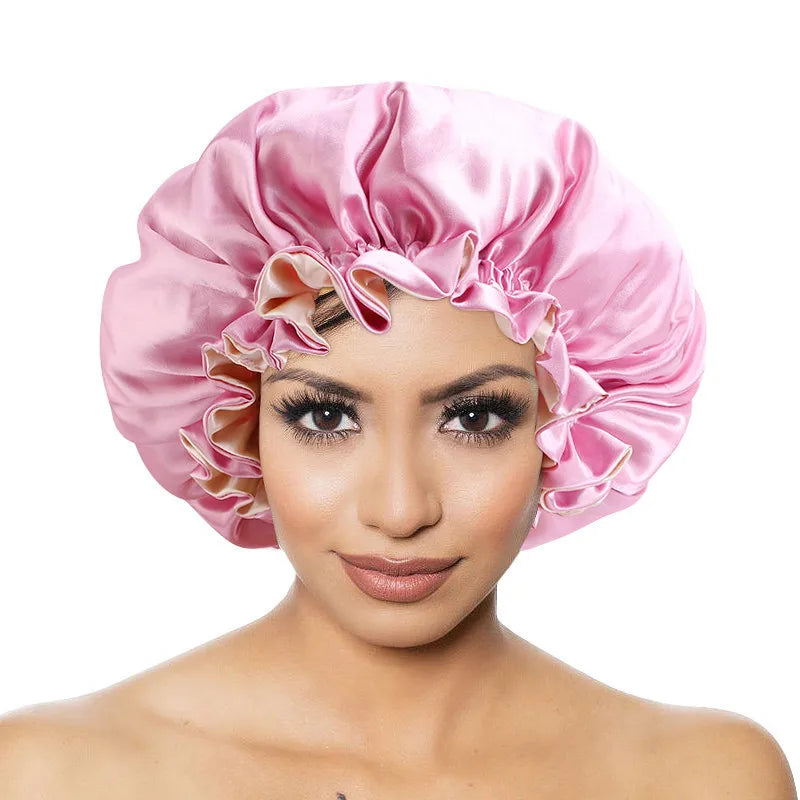 GTOP Wholesale Custom Logo Hair Accessories Double Layers Turban Wave Selvedge Solid Satin Silky Bonnets Sleep Caps for Women