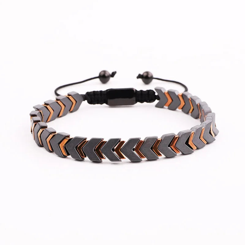 New Design Men Jewelry Bracelet  V Shape Hematite Beads Handmade Woven Macrame Bracelet for Men
