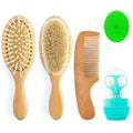 Wholesale 5PCS Natural Eco Bambo Goat Bristle Silicone Bath Brush Wood Newborn Shower Baby Hair Brush and Comb Set