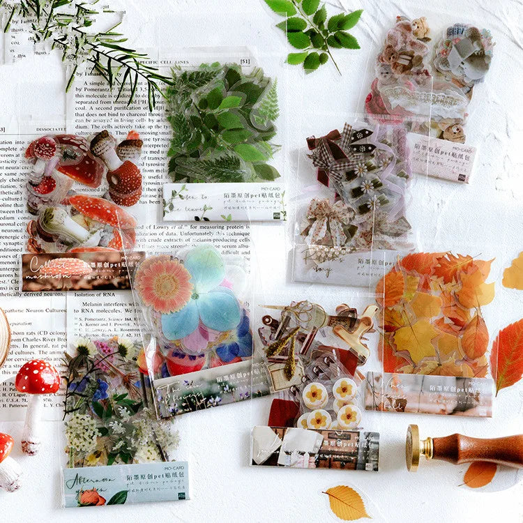 40PCS VSCO Fresh Flower Transparent Vinyl Stickers for Laptop Luggage Skateboard Bottle Vinyl Sticker Paper