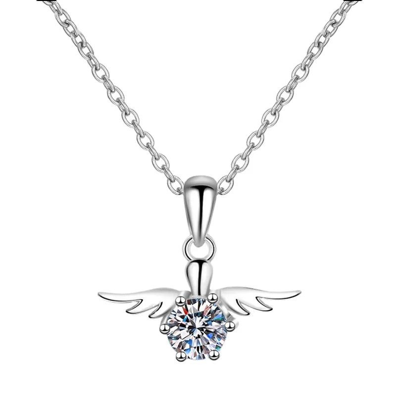 The Same S925 Silver Fashion Angel Kiss Necklace Female Moissanite Gemstone Pendant Necklace Manufacturers Wholesale