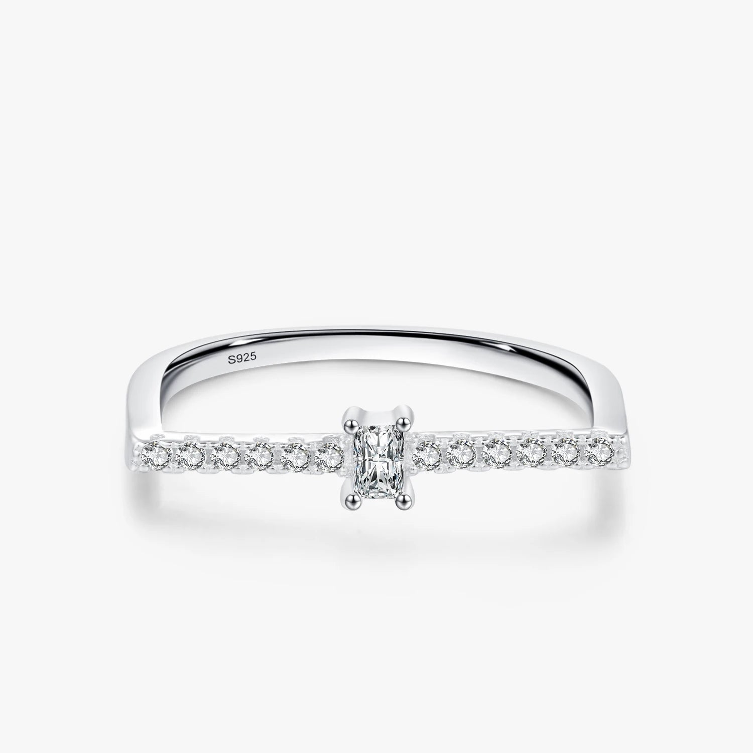 Ailmay 925 Sterling Silver Charm Shiny Rectangle Clear Zircon Finger Rings for Women Luxury Wedding Engagement Fine Jewelry Gift