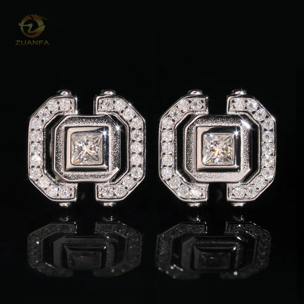 Moissanite Jewelry 925 Sterling Silver Fashion Iced Out Screw Back Diamond Stud Earrings