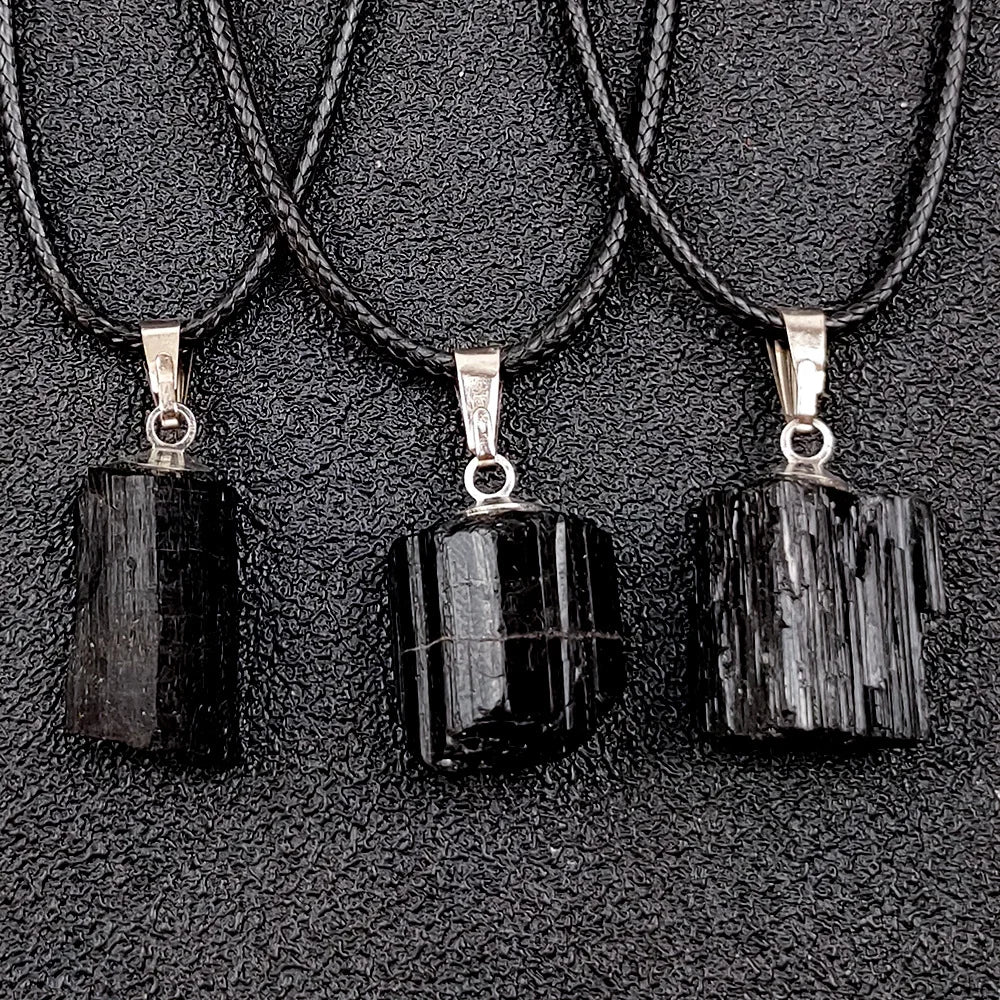 Natural Black Tourmaline Necklace Natural Stone Pendant Irregular Energy Stone Pendant Gemstone Necklace Fashion Jewelry MegaBDM