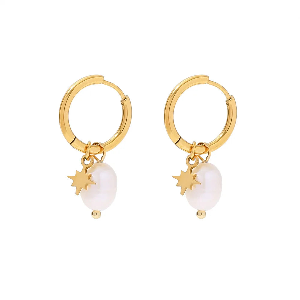 MICCI Stainless steel Jewelry 18k Natural Charm Star Freshwater Pearl Star Drop designer earrings popular brands