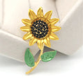 Beautiful Enamel Rhinestone Sunflower Green Leaf Clothes Flower Brooch Pin Lapel Women Jewelry Gift