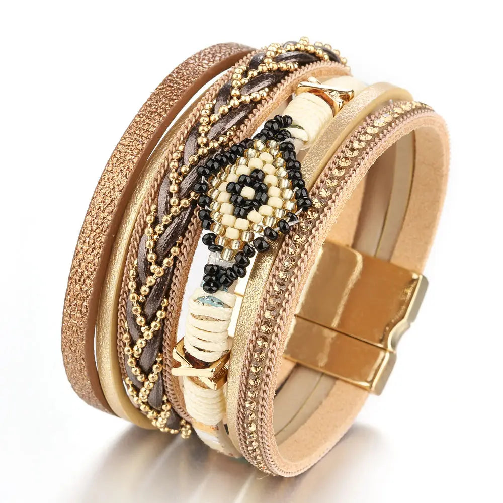 New Jewelry Boho Ladies Bracelet Simple Devil's Eye Hand Woven Leather Bracelet for Women