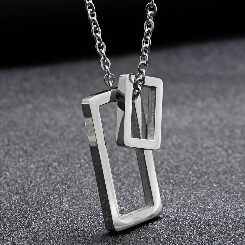 INS Couple Necklace Personalize Stainless Steel Necklace Creative Hollow Geometric Shape Pendant Necklace