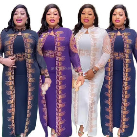 New Design African American Dress Luxury Rhinestones Elegant Evening Dresses Two-piece African Kitenge Dress Designs