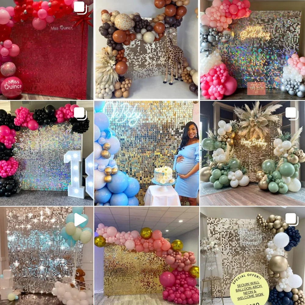 Outdoor Gold Sequin Round Square Shimmer Wall for Decoration 4d Panels Sequins Backdrop Custom Logo Ballon Party Decoration