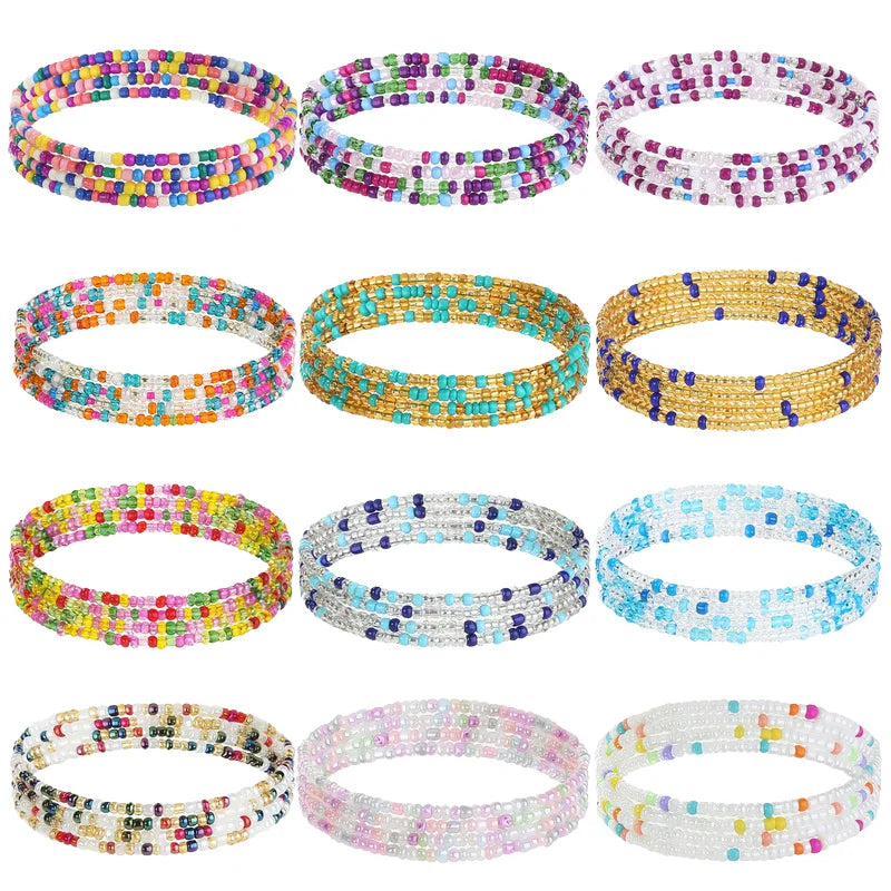 Colorful Waist Beads Belly African Beaded Chain Bracelets Anklet Necklace Bead Stretchy Elastic String Summer Jewelry