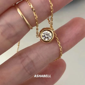 Ready to Ship 1CT Moissanite Round Necklace Plated Classic Premium Feeling Pendant Gold Mini S925 Sterling Silver for Women