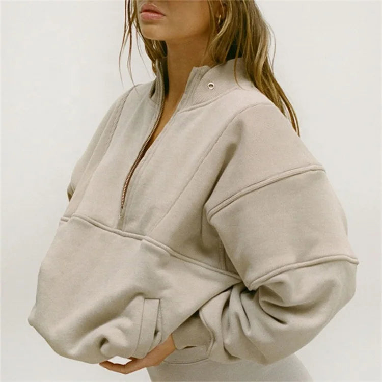 Wholesale Premium Heavy Weight French Terry Blank Half Zip Oversize Pullovers Jacket for Women