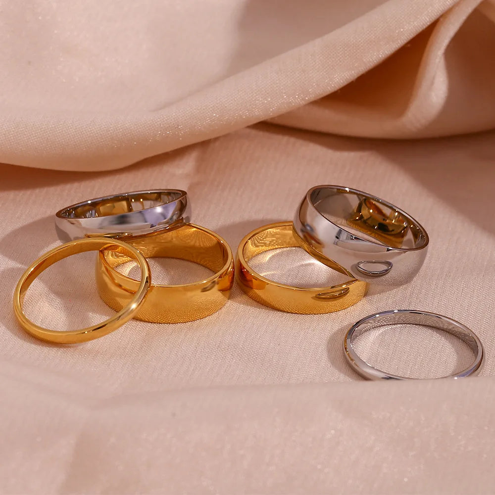 Minimalist 18k Gold Plated Stainless Steel Rings Jewelry Women Basic Fashion Jewelry Rings