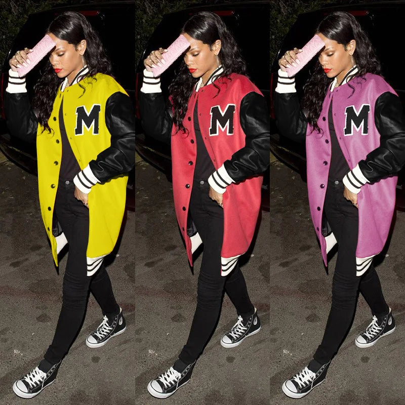 2021 Fall Winter Plus Size Baseball Jacket Woman Windbreaker Long Women Jacket