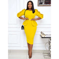 Autumn Winter Vintage Ruffle Long Sleeve Commute Plus Size Midi Career Dresses Women Pencil Wrap Dress