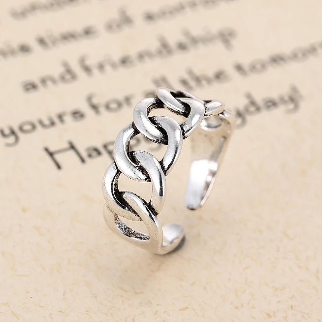 FY-JZ432 Retro Style Chain Open Rings for Women Vintage Jewelry Accessories Ring Adjustable
