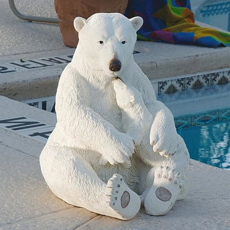 Hot Sale Christmas Decoration Ornament Fiberglass Large White Bear Statue With Scarf