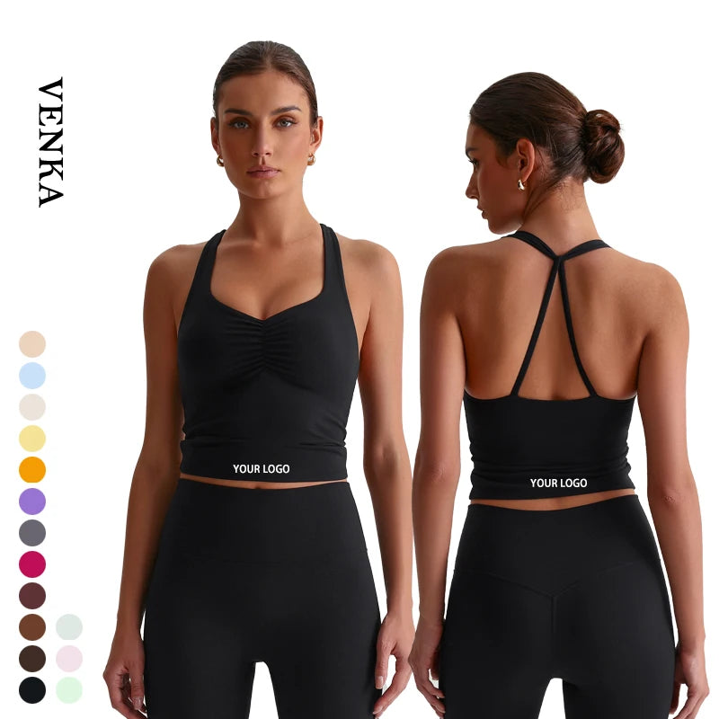 Women Sexy Halter V-Neck Fitness Bra High Strength Shockproof Crop Top Beautiful Back Running Sports Female Yoga Bra for Ladies