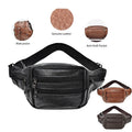 Mens Black Leather Hiking Travel Pouch Purse Belt Unisex Composite Cowhide 7 Pockets Funny Pack Waist Bag
