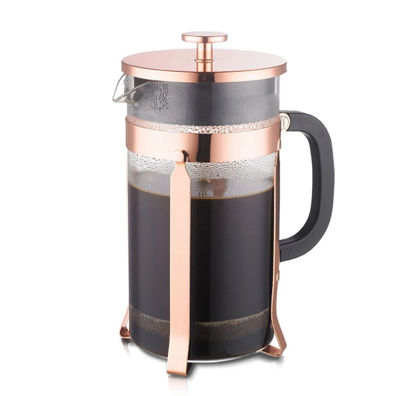 Small Modern Portable Thermal Insulation Personalized Plunger Filters 1 Liter Double Wall Borosilicate Glass Rose Gold Tea