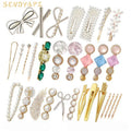 Pearl Straight Hair Clip Acrylic Acetate Gemstone Hairpin Set Hair Accessory European and American Metal Hair Fork Combination