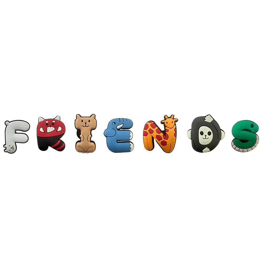 In Stock Kids Shoes Accessories Wholesale Custom Design Cute Cartoon Letters Logo Soft PVC Rubber Shoes Charms for Decoration