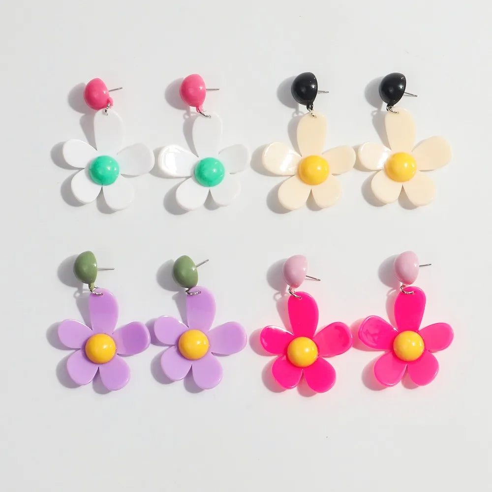 Simple Korea Dongdaemun Flower Jewelry Cute Colorful New Spring Fashion Jewelry Acrylic Drop Earrings Gift for Women Girls