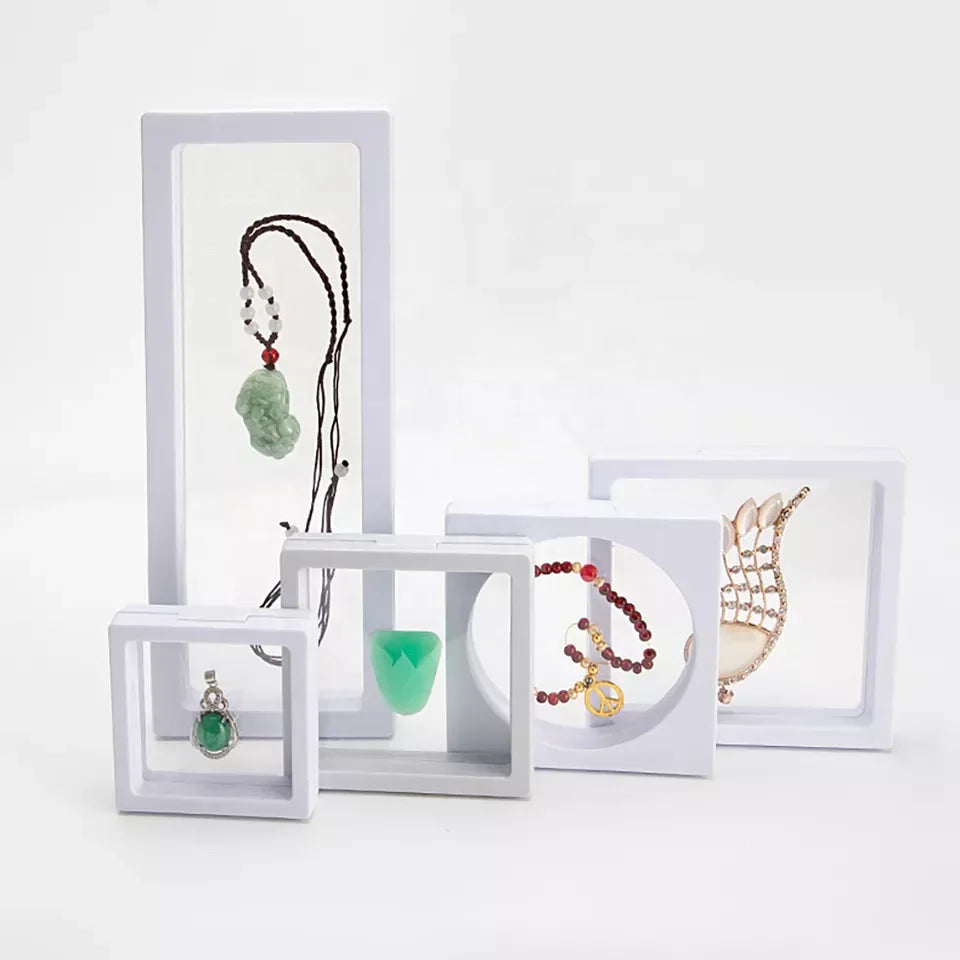 White Plastic PE Film Frame Jewelry Display Box Dust Proof Clear PE Film Membrane Jewelry Box