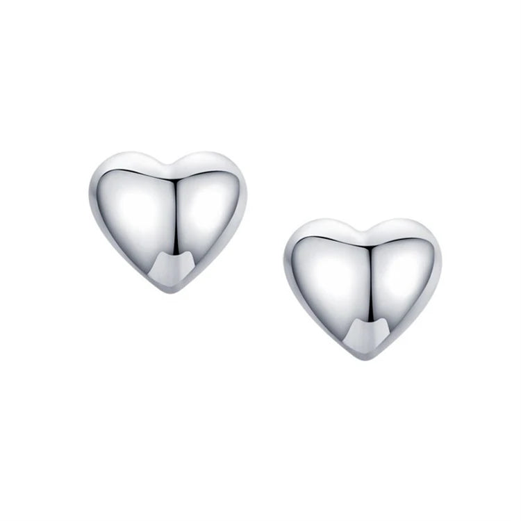 Simple Fashion 925 Sterling Silver Smooth Heart Shape Women Minimalist Stud Earrings
