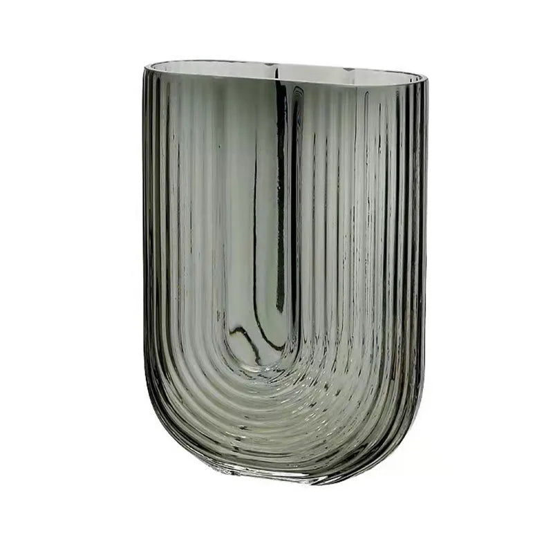 Art Deco Design U-Shaped Striped Glass Vase Northern Europe INS Style Tabletop Decoration
